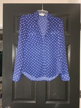 Express Portofino Blue Anchor Print Button-Up Blouse Size XS TP